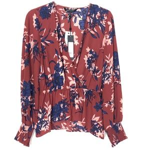 BCBGMAXAZRIA Rosewood Floral Print Peplum Waist Blouse Size Medium MSRP:$158 NWT